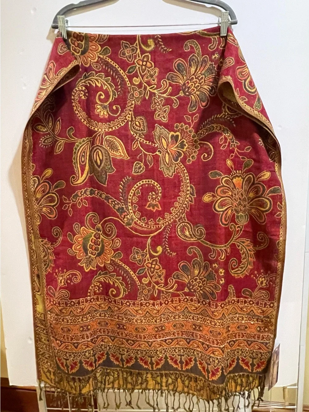 Pashmina, Burgundy, Brown & Gold, Lightweight Warmth, 26